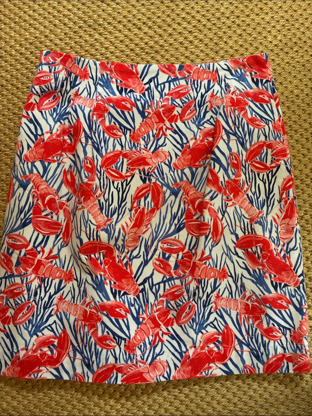 Talbots White A-Line Skirt with Red Lobster and Blue Coral Print